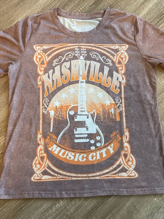 Other - Nashville Music City Vintage Style Graphic T-Shirt Light Brown Size L Men's Tee